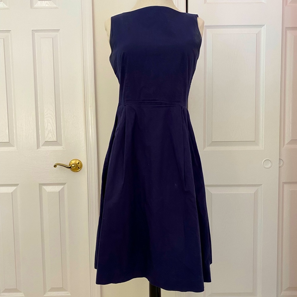 LL Bean Signature Chambray Dress with Removable Tie - Navy Blue Poplin - 2 - Picture 7 of 13